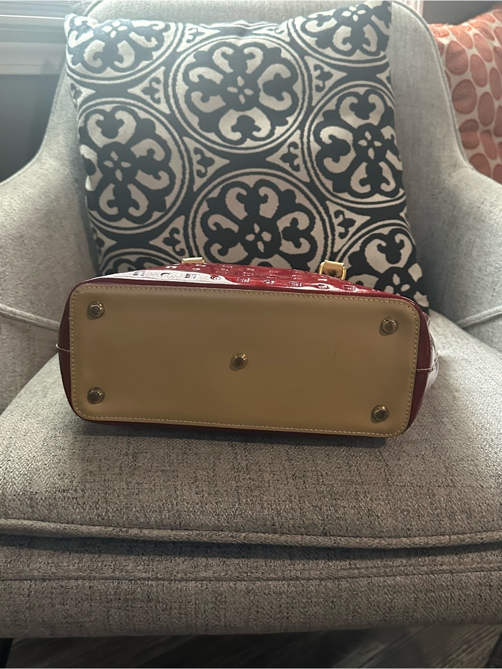 Arcadia Red Patent Tote with Tan Handles - Picture 2 of 5